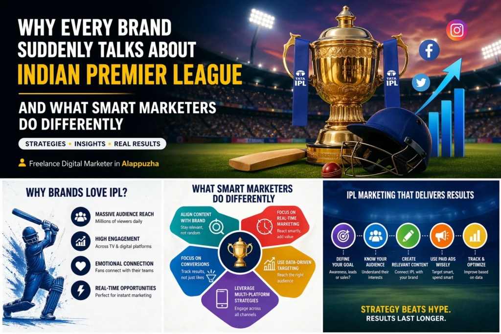 IPL marketing strategies by a Freelance Digital Marketer in Alappuzha showing how brands leverage cricket campaigns with SEO insights from an SEO Expert in Kerala