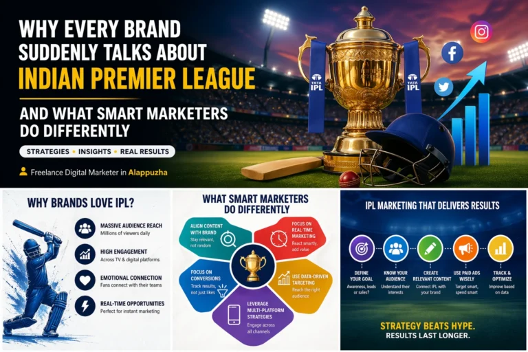 IPL marketing strategies by a Freelance Digital Marketer in Alappuzha showing how brands leverage cricket campaigns with SEO insights from an SEO Expert in Kerala